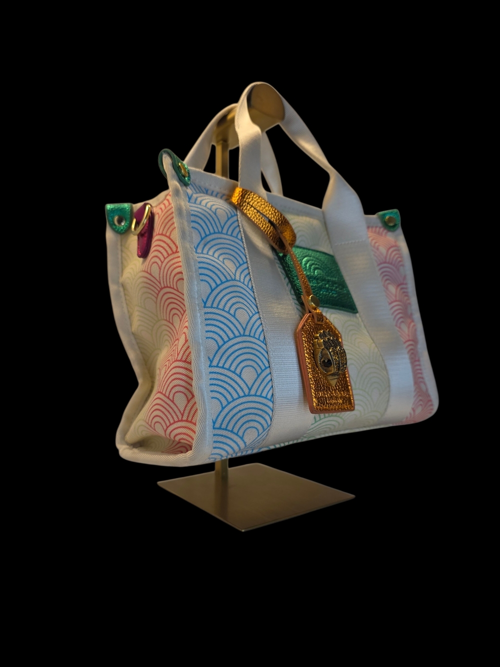 Multicolor Wave-Pattern White Tote with Gold Accent - Picture 5 of 11